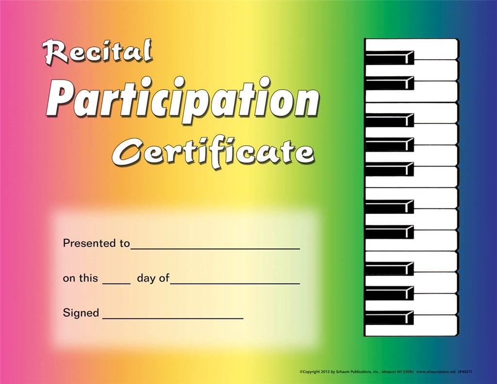Recital Participation Certificate